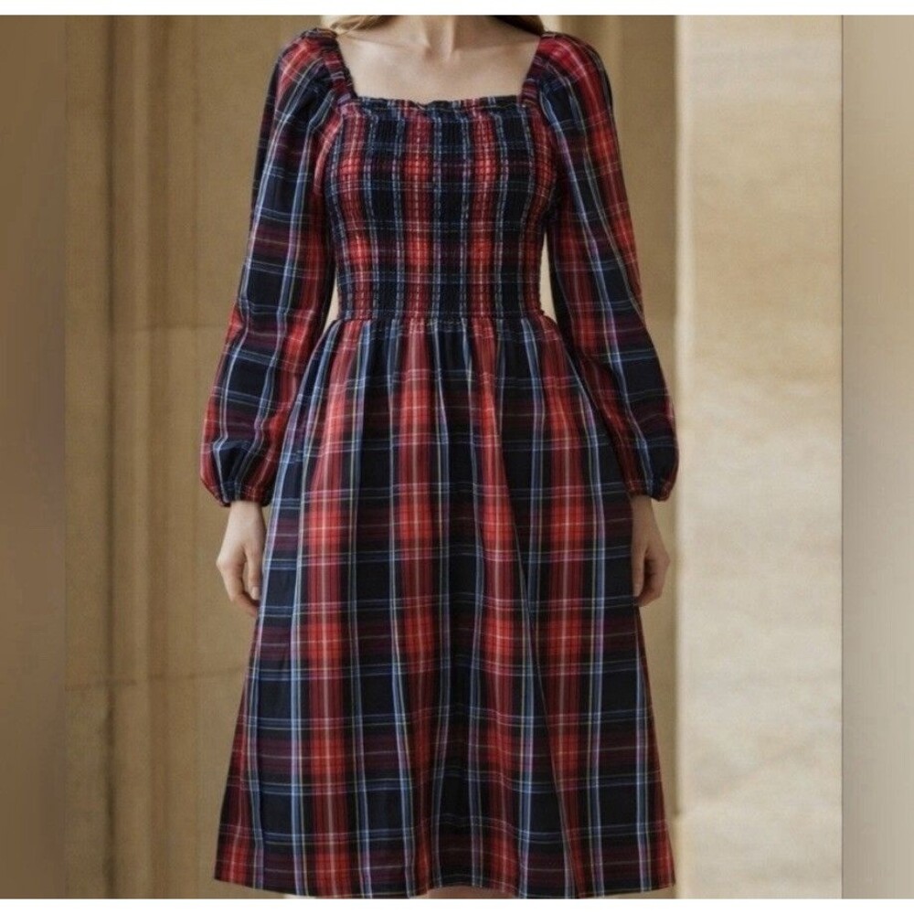 Draper James RSVP Midi Dress Red Tartan Plaid Smocked Long Sleeve Women's 3X